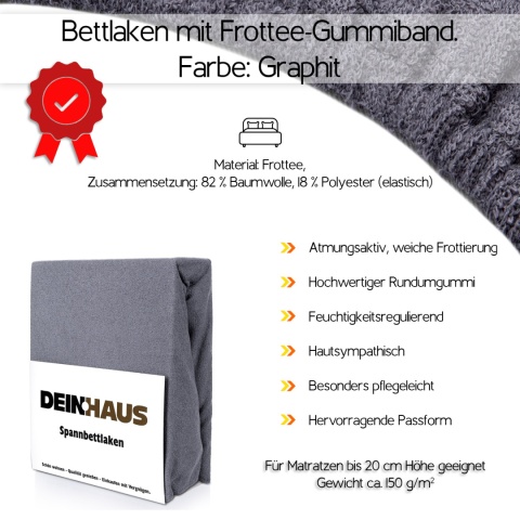 Vypasované froté prostěradlo Graphit 90x200 cm